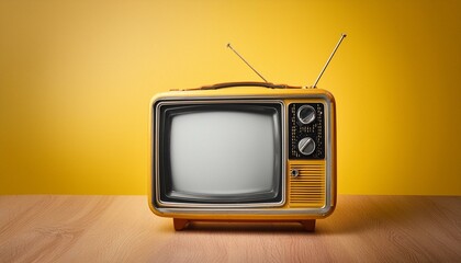 Old television on a yellow background