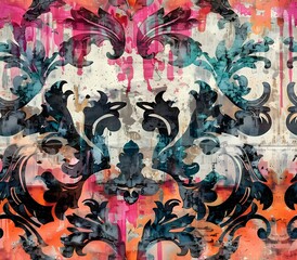 Obraz premium Lavish Baroque Inspired Street Art Pattern with Vibrant Urban Graffiti and Multilayered Abstract Compositions