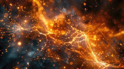 The prompt for this image could be "A glowing orange network of interconnected nodes and points on a dark background."