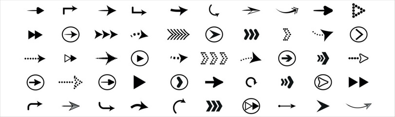 50 black arrow icons. Arrow icon collection. Arrows set. isolated on a white background. vector illustration