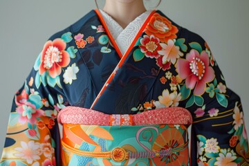 A woman wearing a kimono with a floral pattern