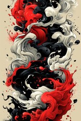 Red, White, and Black Design on White Background