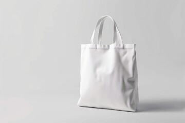 Blank Tote Canvas Bag Mockup on light grey background. High resolution.
