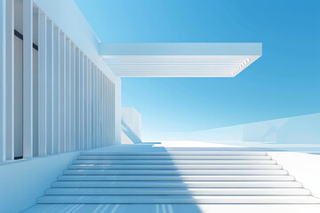 Obraz premium White Building on a blue sky backdrop.Modern concrete architecture. 