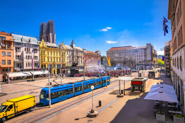 Zagreb main square panoramic view, Ban Jelacic square