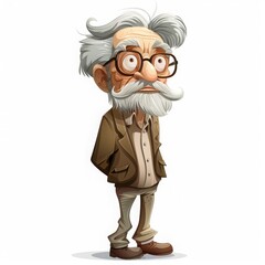 Illustration of a distinguished elderly man with gray hair and glasses, dressed in casual attire, appearing thoughtful and wise.
