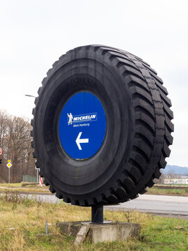 Michelin display tire coming from Bexbach to Homburg, showing the direction to the factory in Homburg, Saarland
