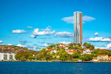 View of Gothenburg coastline and construction site of largest Scandinavian skyscraper