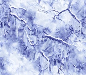 Obraz premium Mesmerizing Formations of Icy Stalactites Clinging to Bare Tree Branches in a Mystical Winter Wonderland