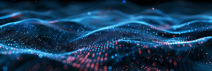 Digital background perfect for tech processes, neural networks, artificial intelligence, data transfer and encryption, digital archives, sound and graphic presentations, science, education, etc.