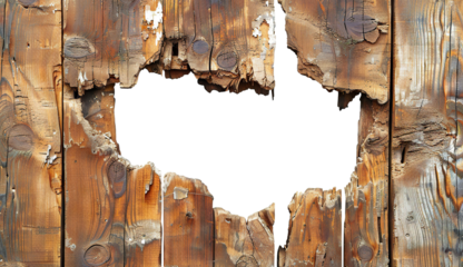 Hole breaking through wooden wall, cut out