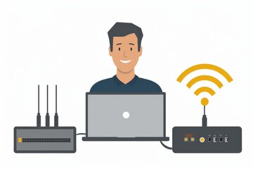 Two people collaborating in a tech forward environment with Wi Fi connectivity, symbolizing the seamless integration of teamwork and technology