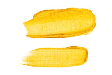 Gold Golden Brush Stroke, Oil Paint, Acrylic Paint. Isolated on White Background and Transparent PNG.