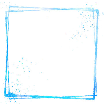 四角形フレーム_水彩_水色