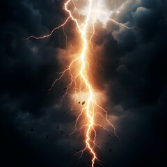 Lightning in the dark sky. Photorealistic thunderstorm. Hyper realistic. Generative AI.