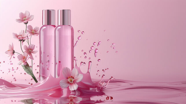 cosmetic serum bottle with cream splash