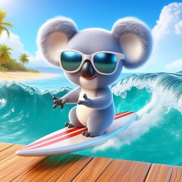 Koala auf einem Surfbrett