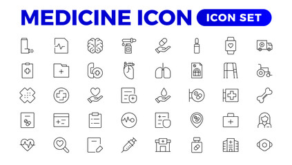 Medicine line Icon set collection. Set of vector line icons of Medicine and helth for weband apps. modern icon and various concepts, Set of flat signs and symbols for web and apps.