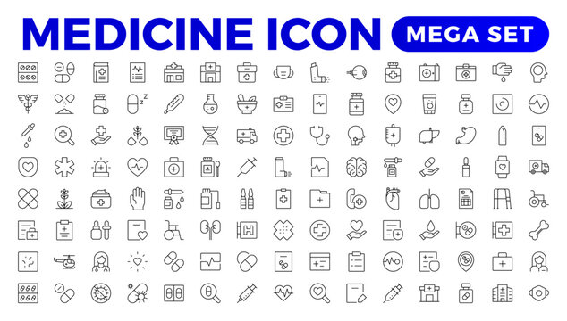 Medicine line Icon set collection. Set of vector line icons of Medicine and helth for weband apps. modern icon and various concepts, Set of flat signs and symbols for web and apps.