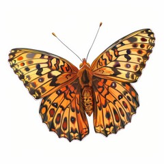 Isometric Fritillary Butterfly Illustration on White Background Generative AI