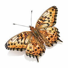 Naklejka premium Isometric Fritillary Butterfly Illustration on White Background Generative AI