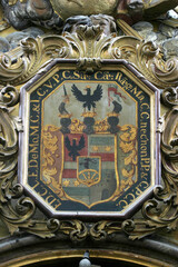 Coat of arms of Count Erdody on the main altar in the church of Saint Leonard of Noblac in Kotari, Croatia