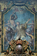 The stoning of Saint Stephen, painting on the Saint Joseph altar in the church of Saint Leonard of Noblac in Kotari, Croatia