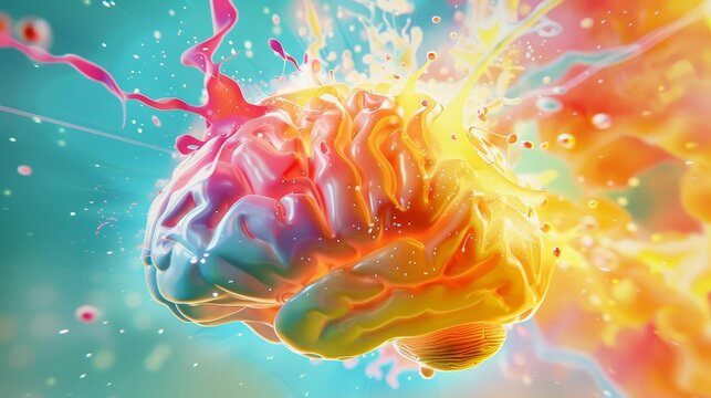 human brain exploding with vibrant colors and creative ideas conceptual 3d illustration