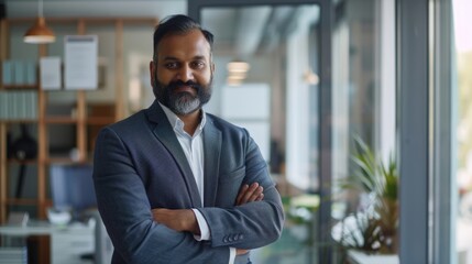 Fototapeta premium Confident Indian CEO in modern office portrait.