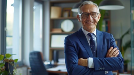 Fototapeta premium Confident middle aged CEO in office proud and successful.