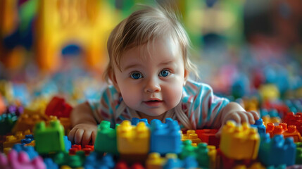 cute baby playing with toy on the floor at home