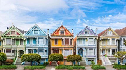 iconic painted ladies victorian houses along steiner street in san francisco california famous colorful architecture travel photo