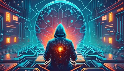 System hacked. cyber security alert. protect your computer from malware and viruses