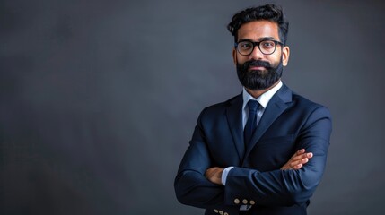 Obraz premium Confident Indian businessman in professional attire and pose.