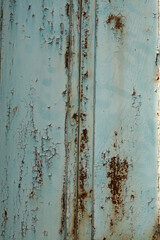 Volets en métal rouillés avec la peinture verte écaillée
