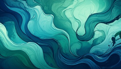 Teal blue green gradient paint background with liquid fluid grunge texture