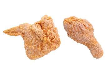 frozen fried chicken drumstick and chicken wings isolated on transparent png background