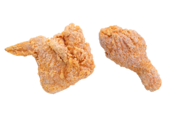 frozen fried chicken drumstick and chicken wings isolated on transparent png background