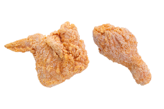 frozen fried chicken drumstick and chicken wings isolated on transparent png background