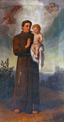 Saint Anthony of Padua holding baby Jesus, altarpiece in the Church of Saint Bric of Tours in Brckovljani, Croatia