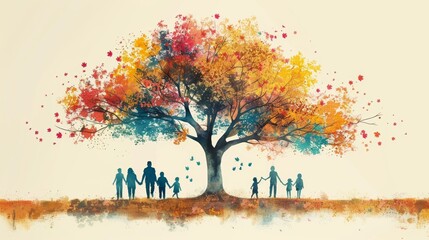 global family tree, family tree illustration depicting branches as symbols to celebrate international day of families