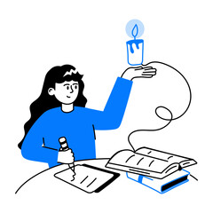 A well-designed doodle mini illustration of candle study 
