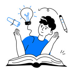 Trendy doodle mini illustration of a bright student 