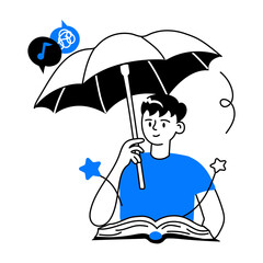 Download this doodle mini illustration of a pluviophile