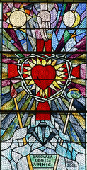Sacred Heart of Jesus, stained glass window in the parish church of the Assumption of the Virgin Mary in Kupinec, Croatia
