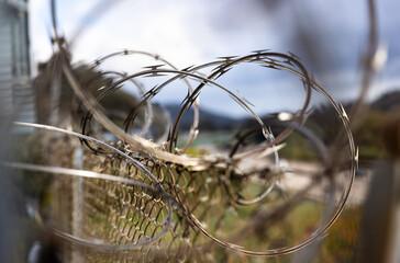 Shallow focus on barbed wire fence