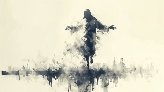 Jesus Christ ascending after resurrection, watercolor style painting, watercolor sketch, illustration