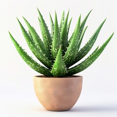 An aloe plant in a pot on a white background.