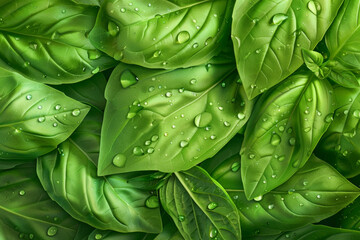 Fototapeta premium A close up of green leaves with water droplets on them