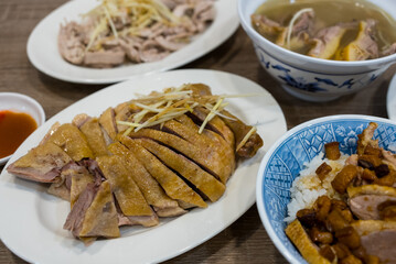 Taiwanese cuisine soy sauce marinated goose and meat in the restaurant